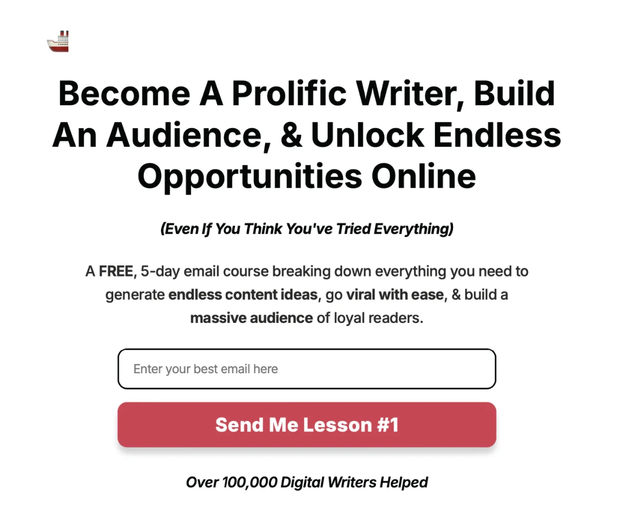 Sign-up page for Ship 30 for 30's free 5-day email course